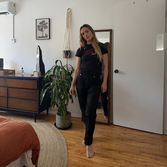 Black Fitted Pants with Silver Snap Details - Picture 1 of 2